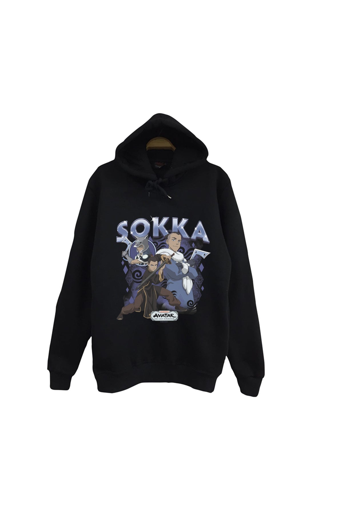 Avatar The Last Airbender Sokka Baskılı %100 Pamuk Unisex Siyah Kapüşonlu Sweatshirt