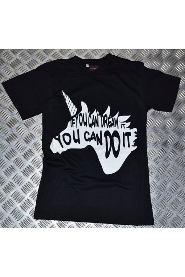 Unisex Slogan baskılı siyah tişört