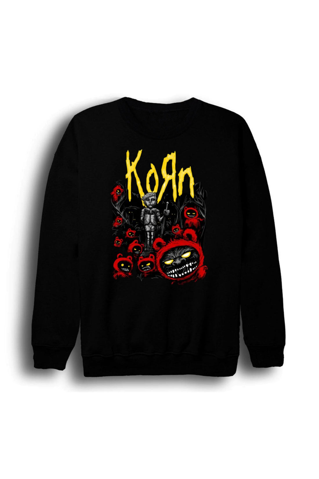 Korn - Rock - Band - Metal Baskılı Unisex %100 Pamuk Sweatshirt – Siyah