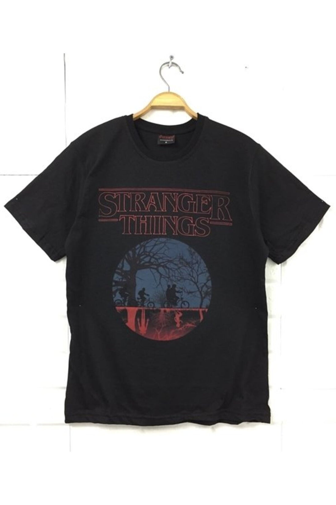 Stranger Things Dizi - Film Baskılı Unisex %100 Pamuk Tişört – Siyah