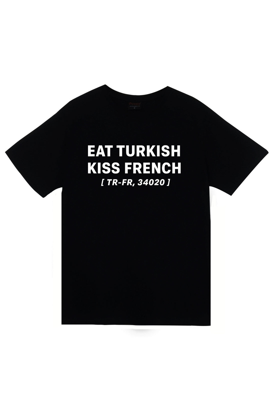 Eat Turkish Kiss French baskılı siyah tişört