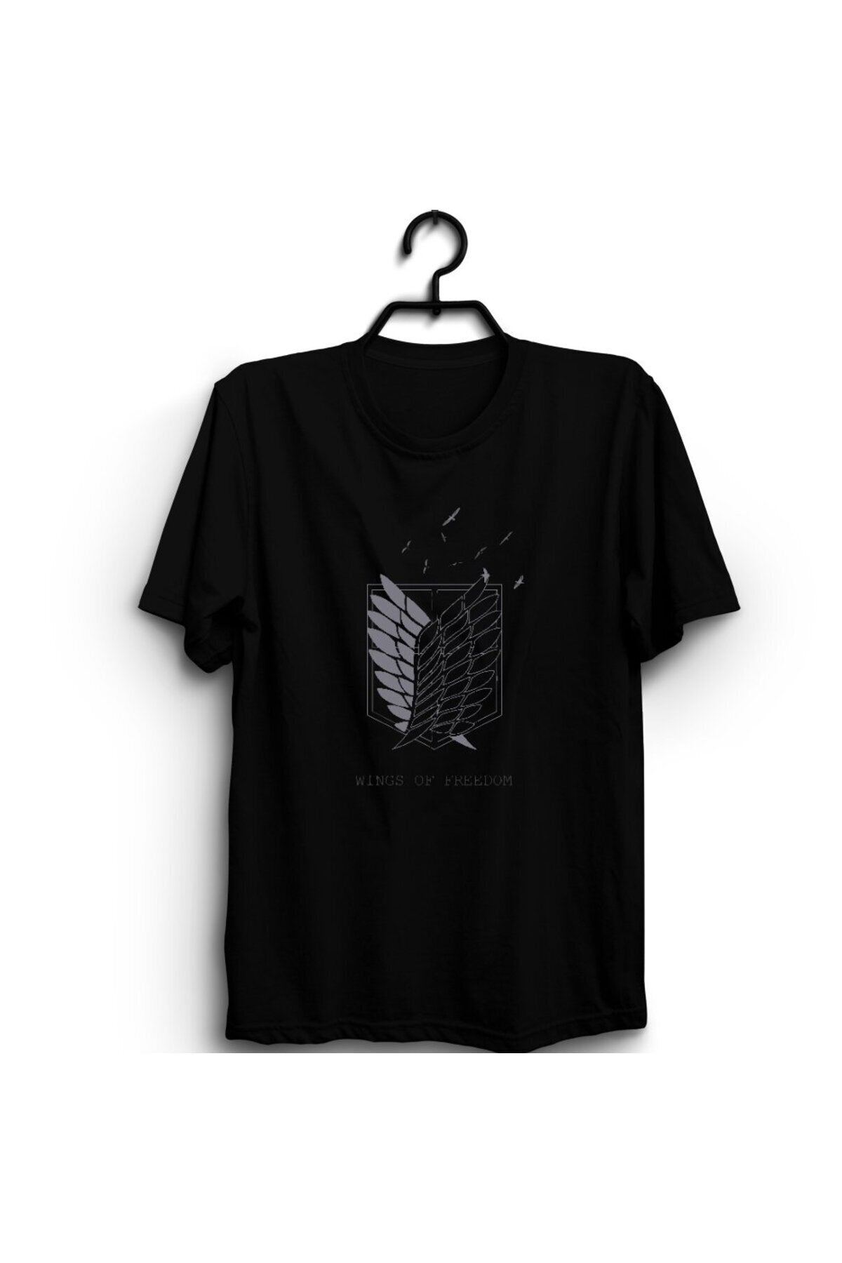Attack On Titan Anime Baskılı Unisex %100 Pamuk Siyah T-shirt