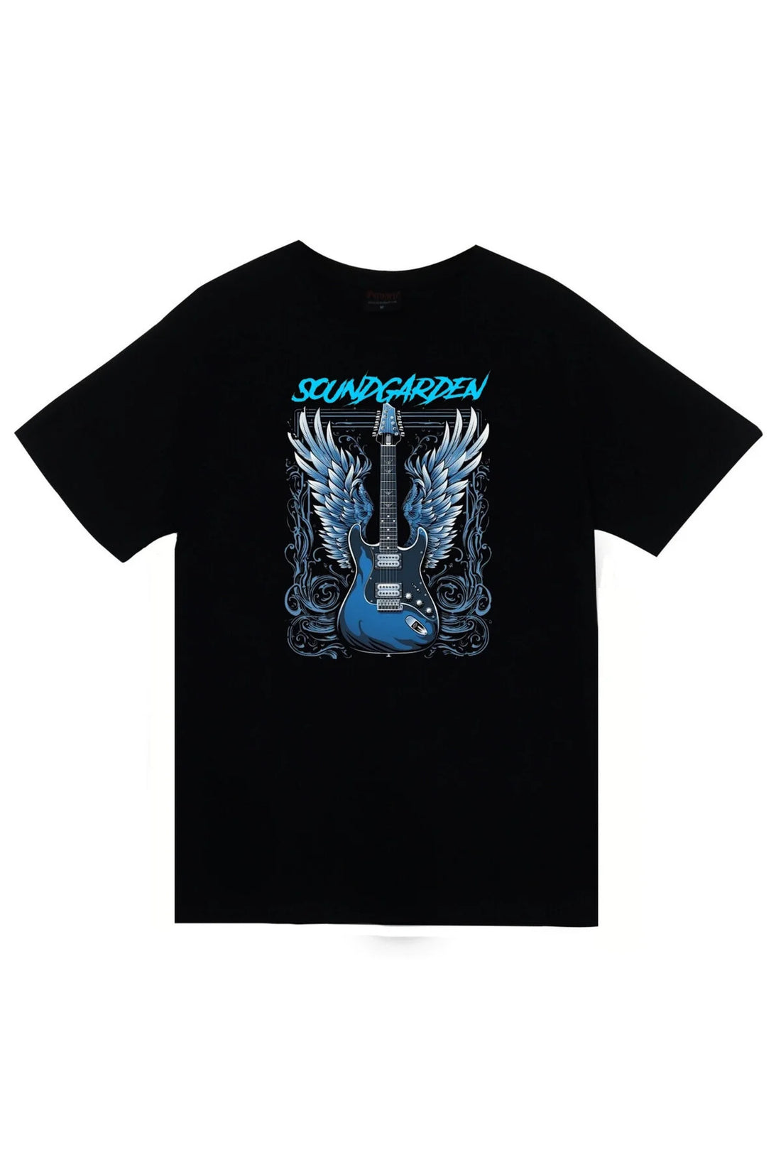 Soundgarden - Müzik Grubu Kanatlı gitar baskılı siyah tişört