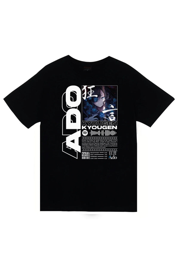 Ado Japon - K-Pop K-Pop - Kyougen dikey poster baskılı siyah tişört