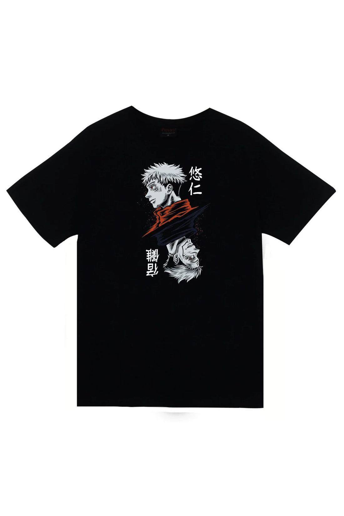 Jujutsu Kaisen Anime Yuji Itadori siyah-beyaz karakter baskılı siyah tişört