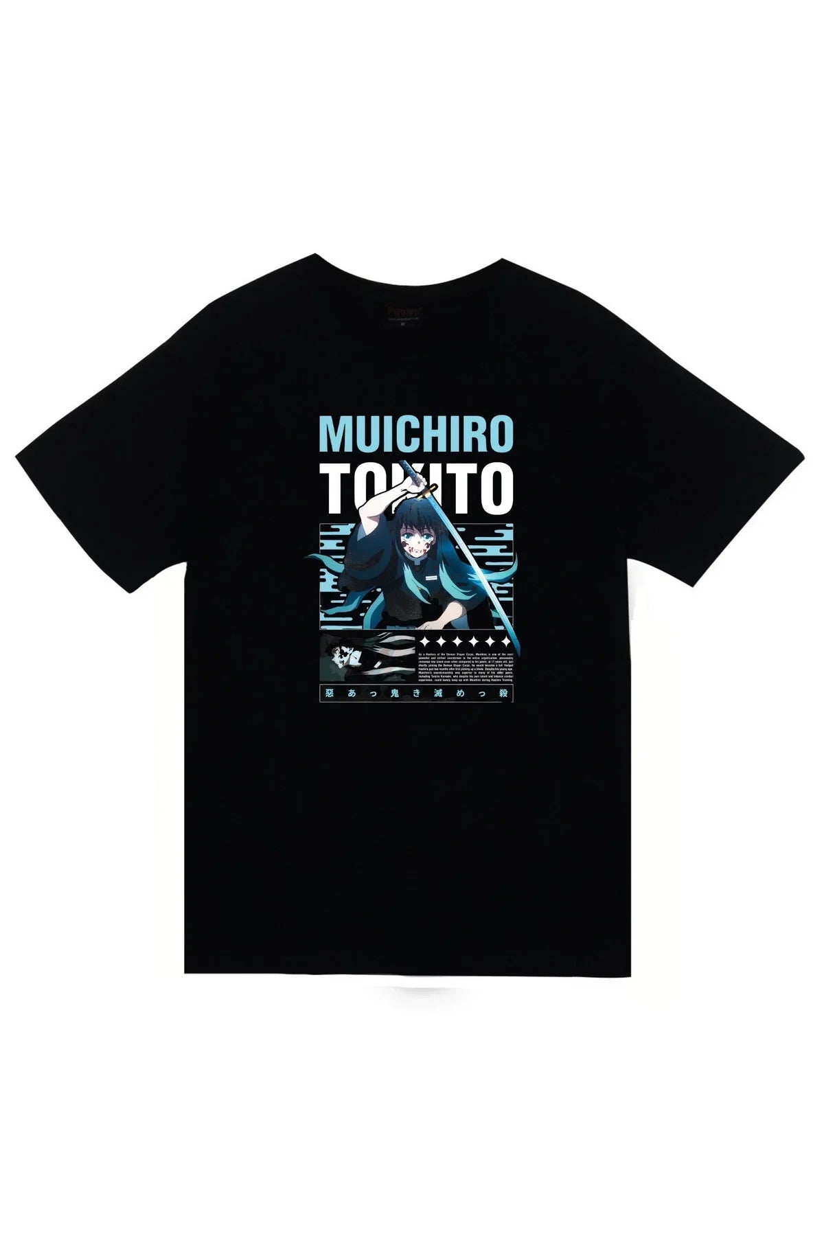 Demon Slayer Muichiro Tokito - Anime Baskılı Unisex %100 Pamuk Siyah T-shirt