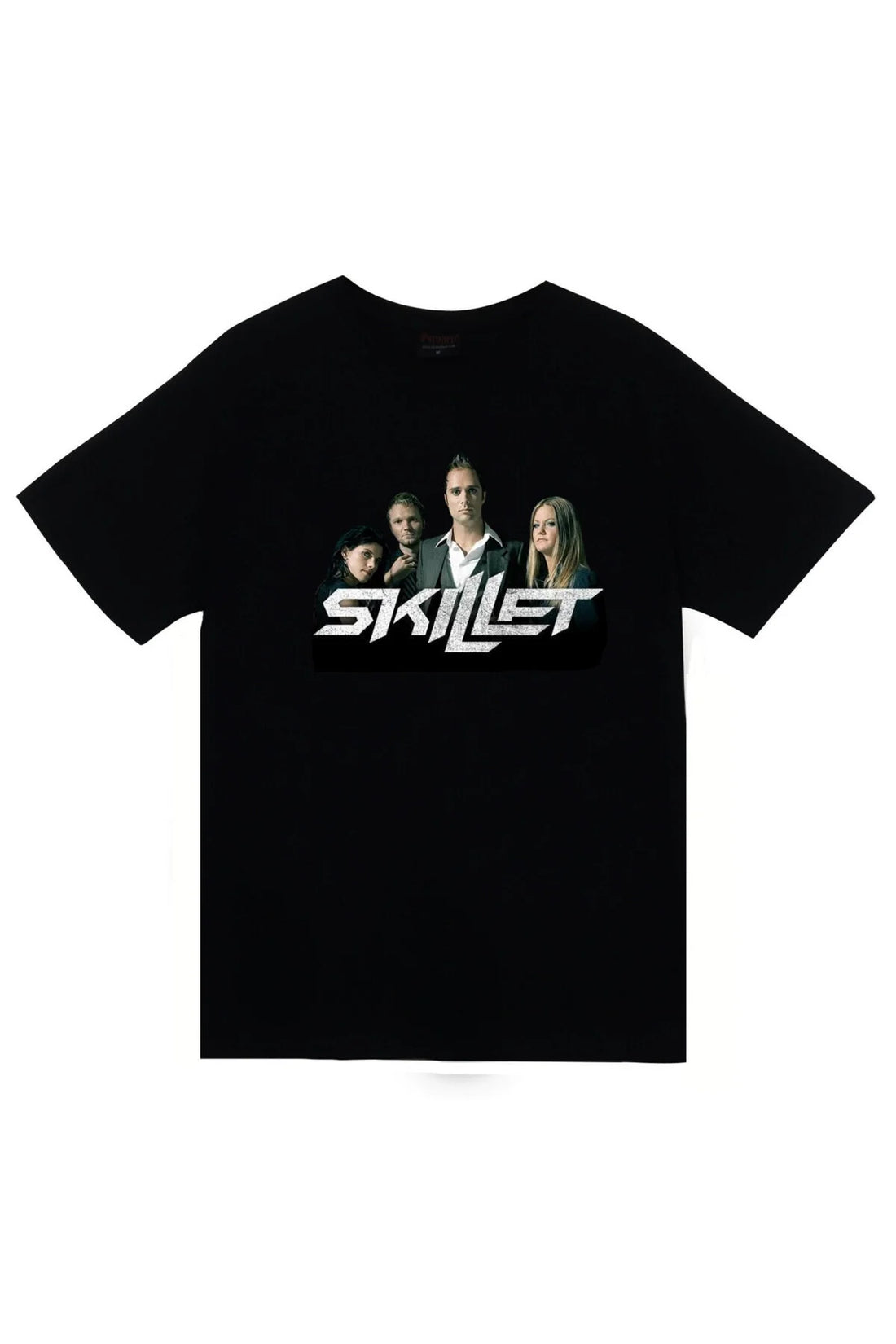 Skillet - Rock Grubu Logosu ve grup fotoğrafı baskılı siyah tişört