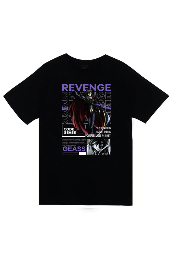 Lelouch Lamperouge temalı REVENGE poster baskılı siyah tişört