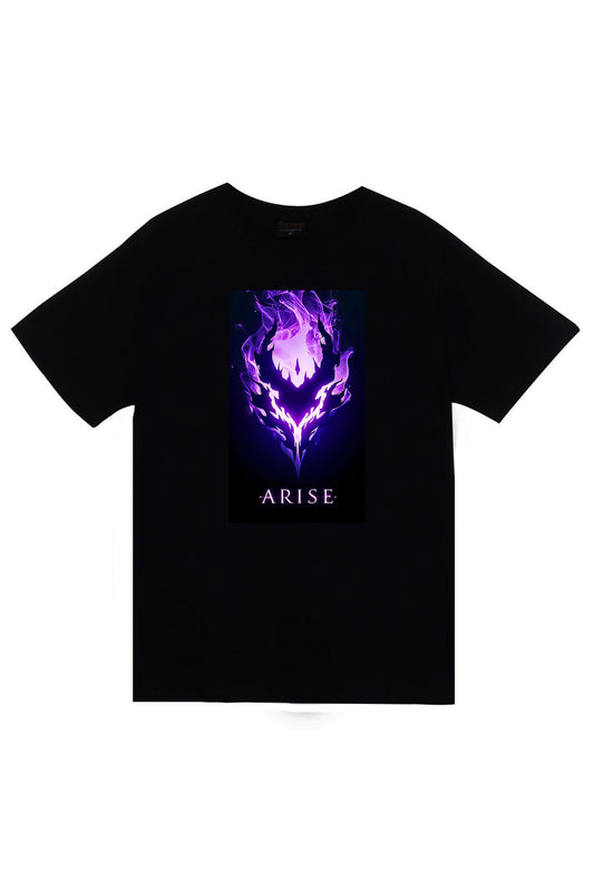 Solo Leveling Arise Anime Baskılı Unisex %100 Pamuk Siyah T-shirt