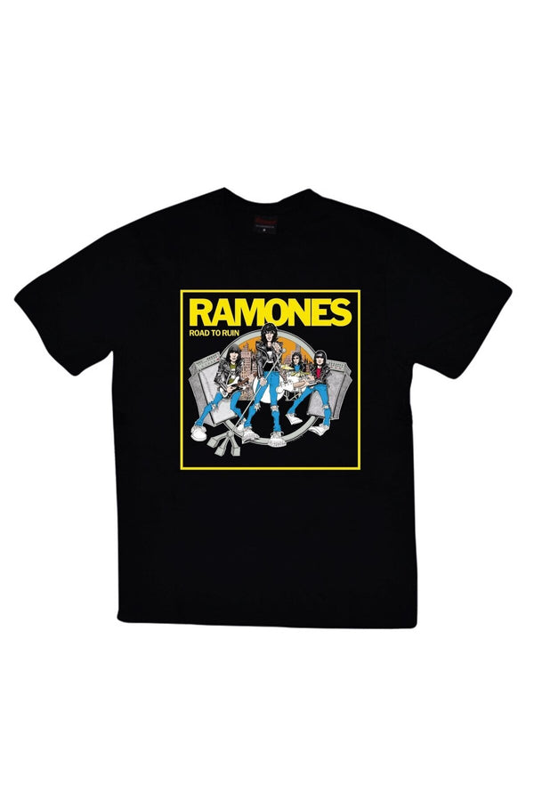 Ramones Baskılı Unisex %100 Pamuk Tişört – Siyah