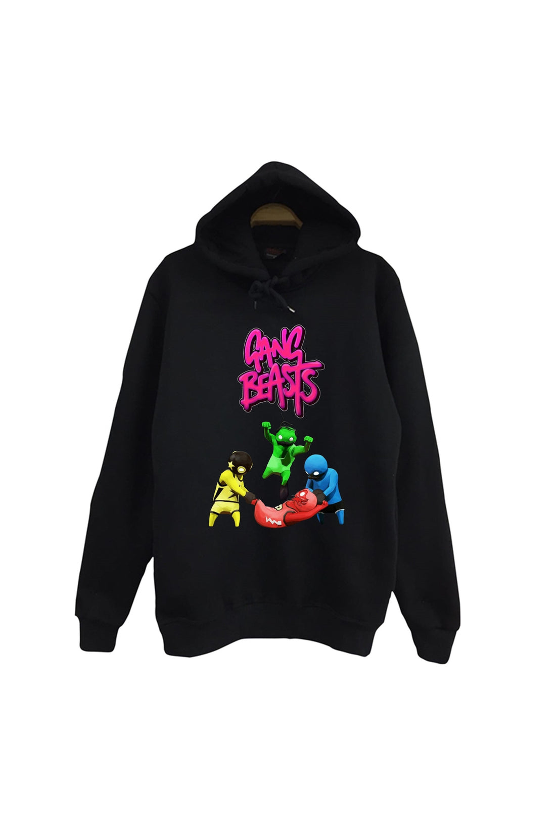 Gang Beasts baskılı siyah kapüşonlu sweatshirt