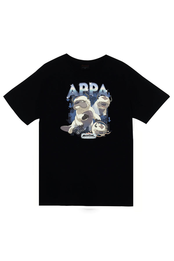 Avatar The Last Airbender Appa (uçan bizon) baskılı siyah tişört