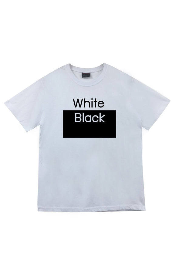 Unisex Beyaz Off White Black ve kelimeleriyle baskılı beyaz tişört