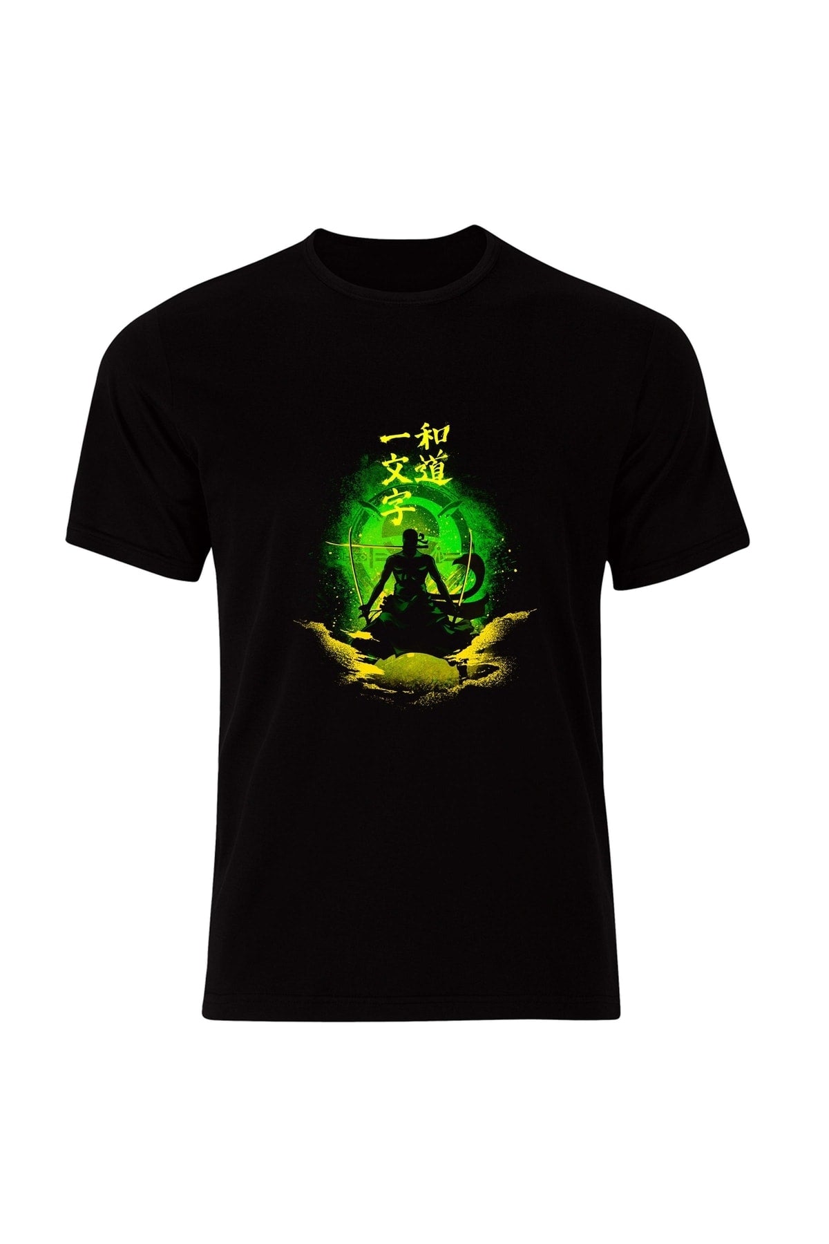 One Piece Zoro Karakterli Anime Baskılı Unisex %100 Pamuk Siyah T-shirt
