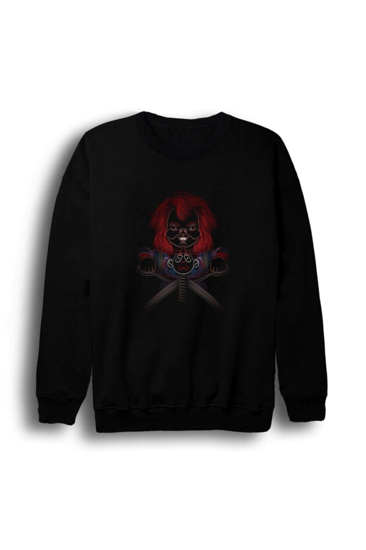 Chucky Film Baskılı Bisiklet Yaka Sweatshirt