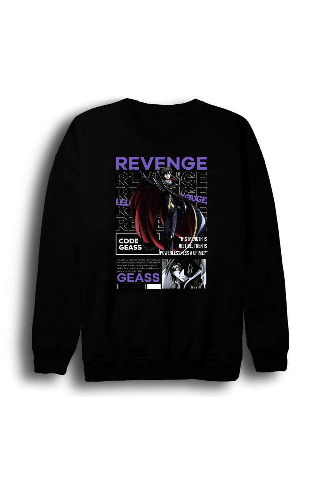 Lelouch Lamperouge - Code Geass REVENGE baskılı siyah sweatshirt