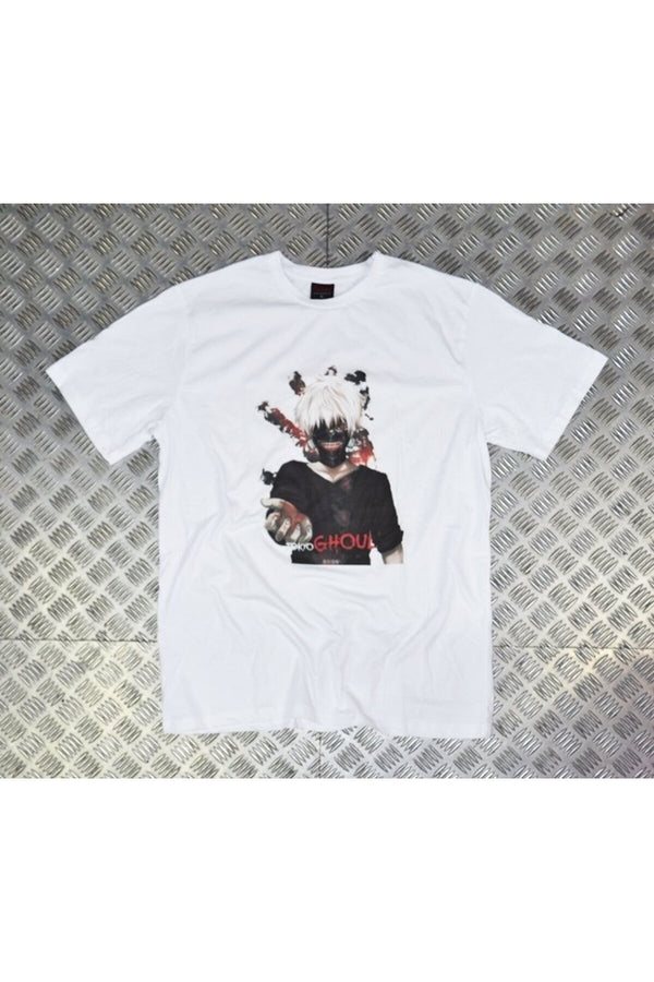 Tokyo Ghoul baskılı beyaz tişört