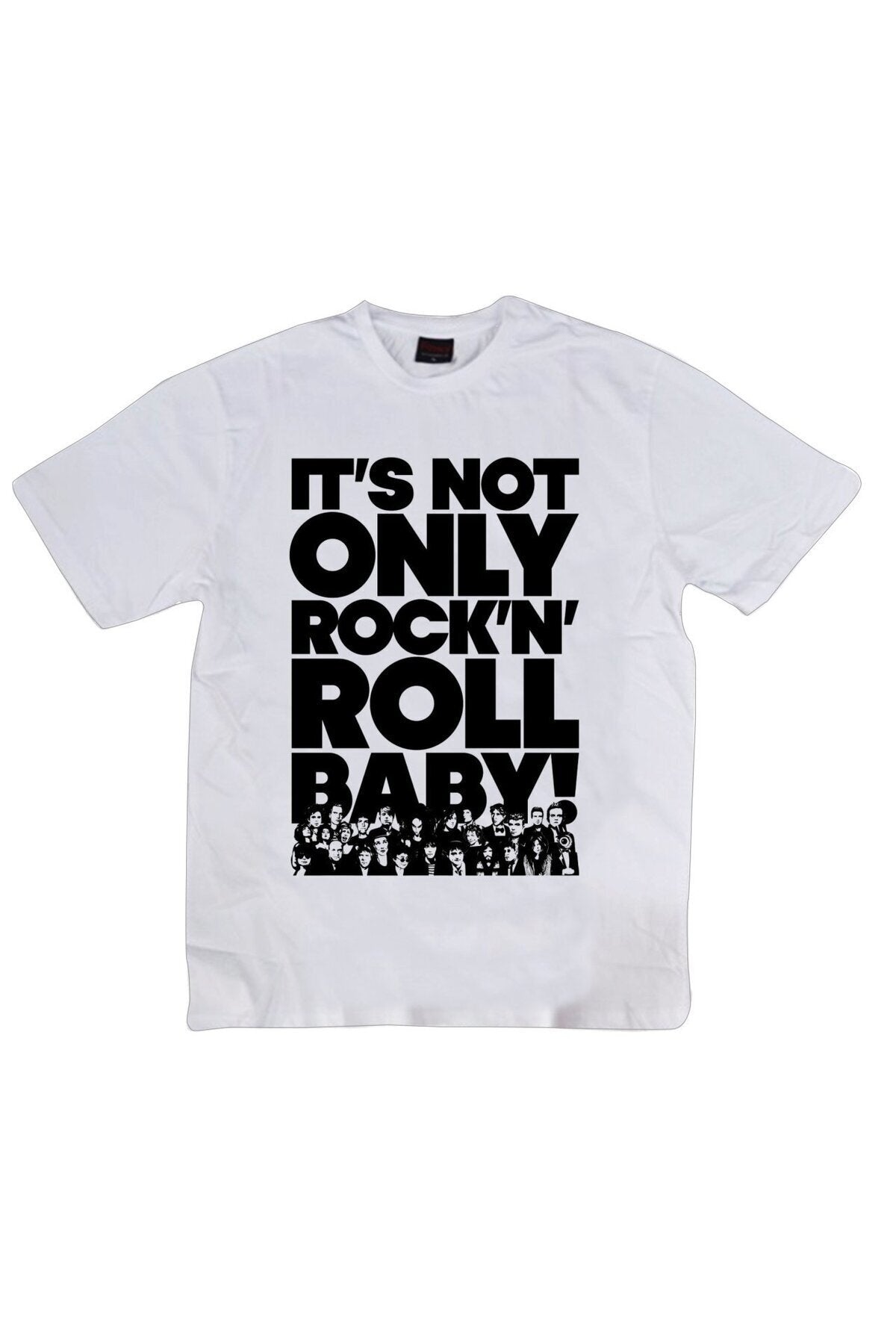 Rock And Roll Baskılı Unisex %100 Pamuk Beyaz T-shirt