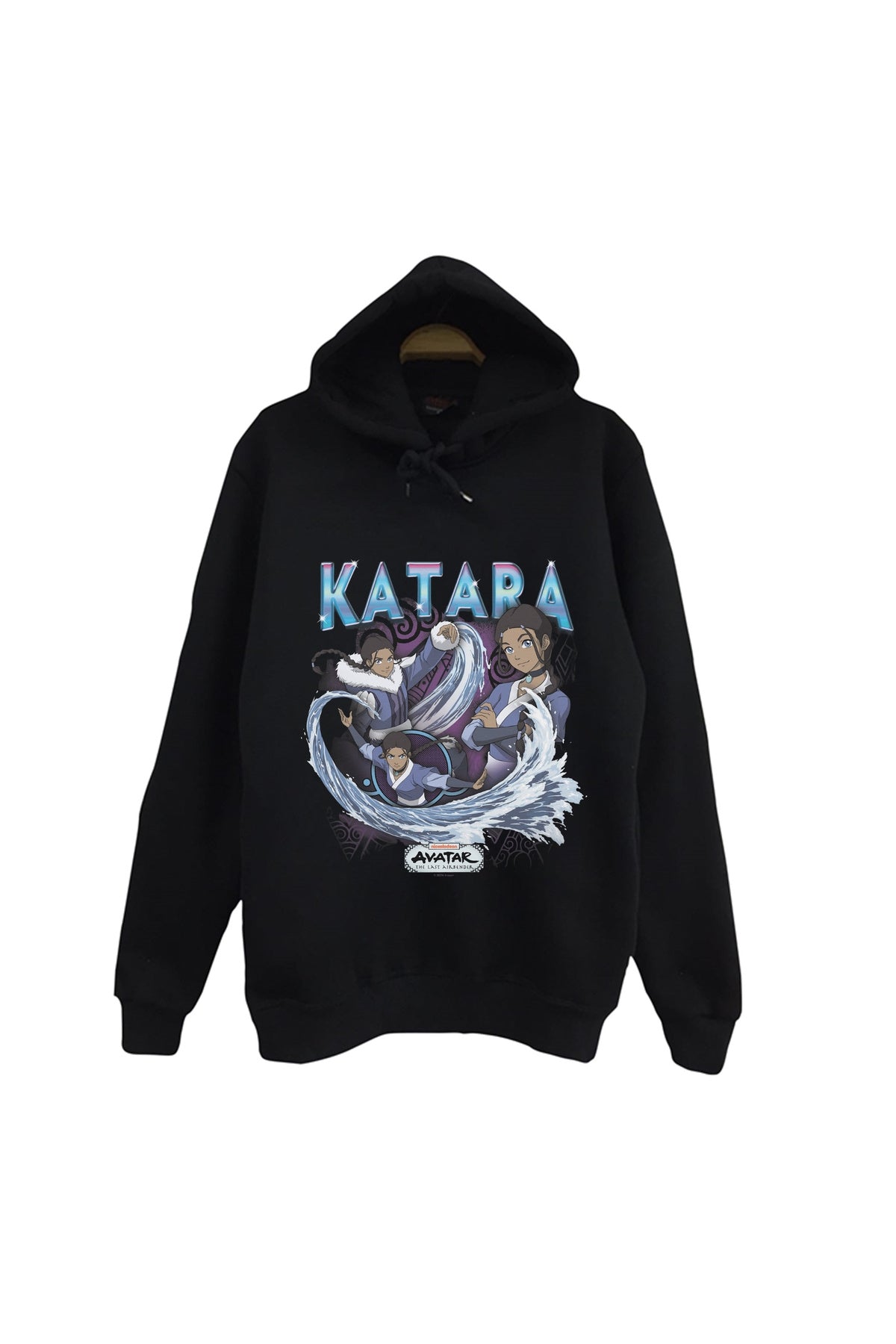 Avatar The Last Airbender Katapa Baskılı %100 Pamuk Unisex Siyah Kapüşonlu Sweatshirt