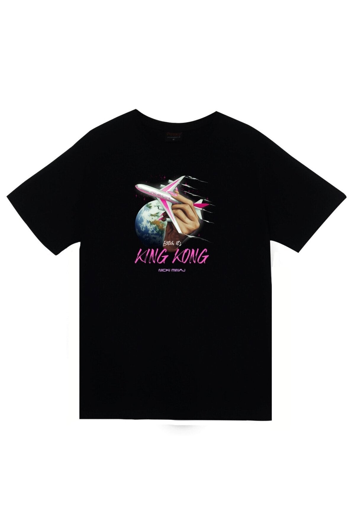 Nicki Minaj, King Kong Baskılı Unisex %100 Pamuk Siyah T-shirt