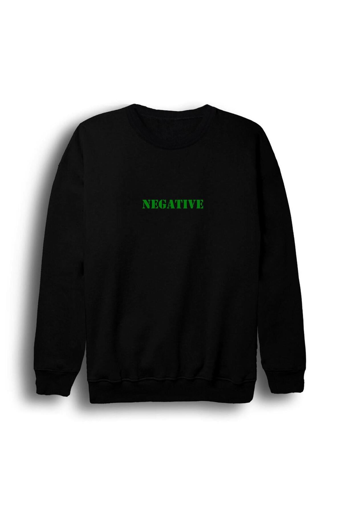 Negative Baskılı Bisiklet Yaka Sweatshirt