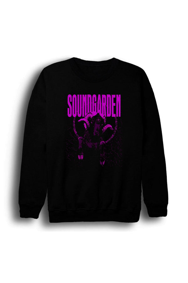 Soundgarden - Müzik Grubu Mor wordmark baskılı siyah sweatshirt