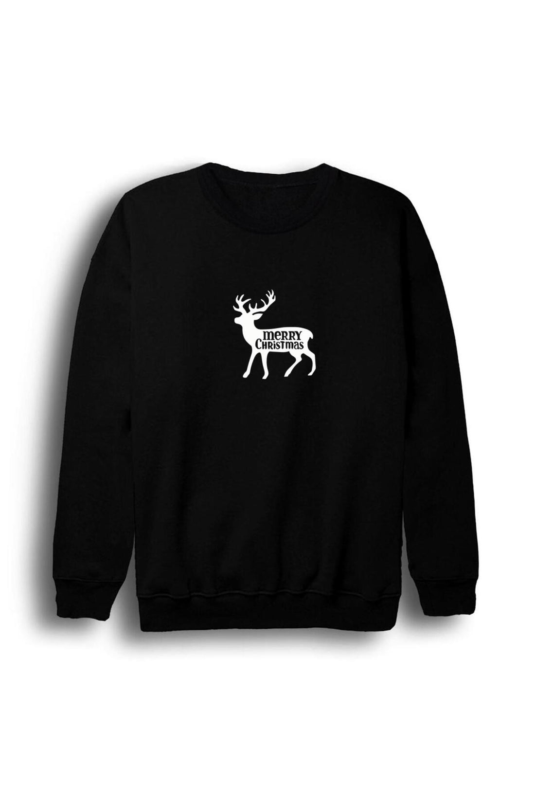 Unisex Siyah Yeni Yıl Hohoho Christmas Beyaz geyik silüeti baskılı siyah sweatshirt