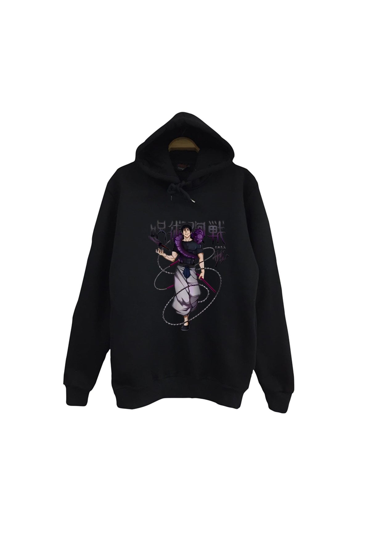 Jujutsu Kaisen Satoru Gojo Anime Baskılı Unisex %100 Pamuk Siyah Kapüşonlu Sweatshirt