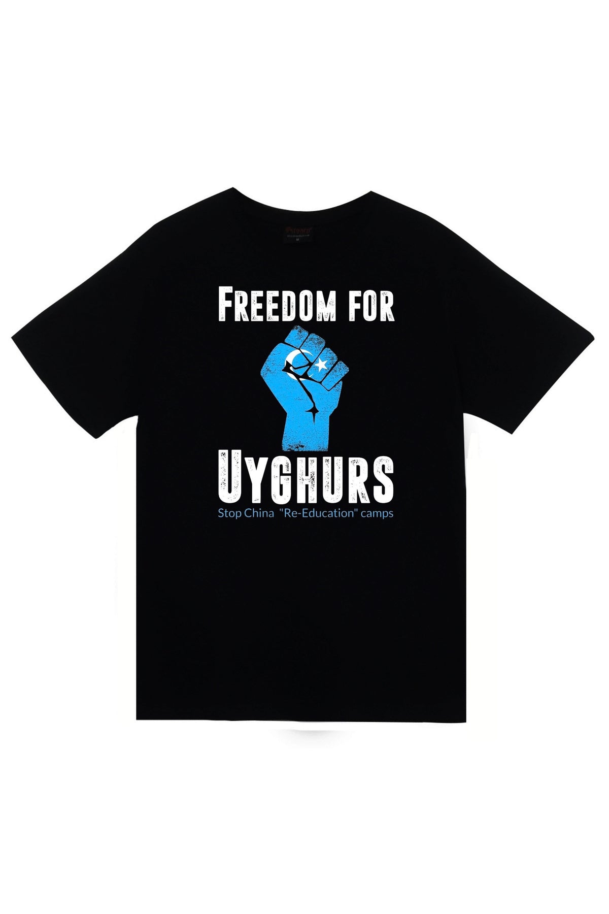 Uygur Türkleri İçin Özgürlük Doğu Türkistan Baskılı Unisex %100 Pamuk Siyah T-shirt