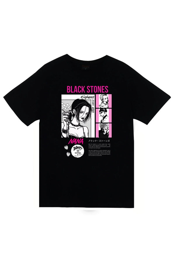 Black Stones Nana baskılı siyah tişört