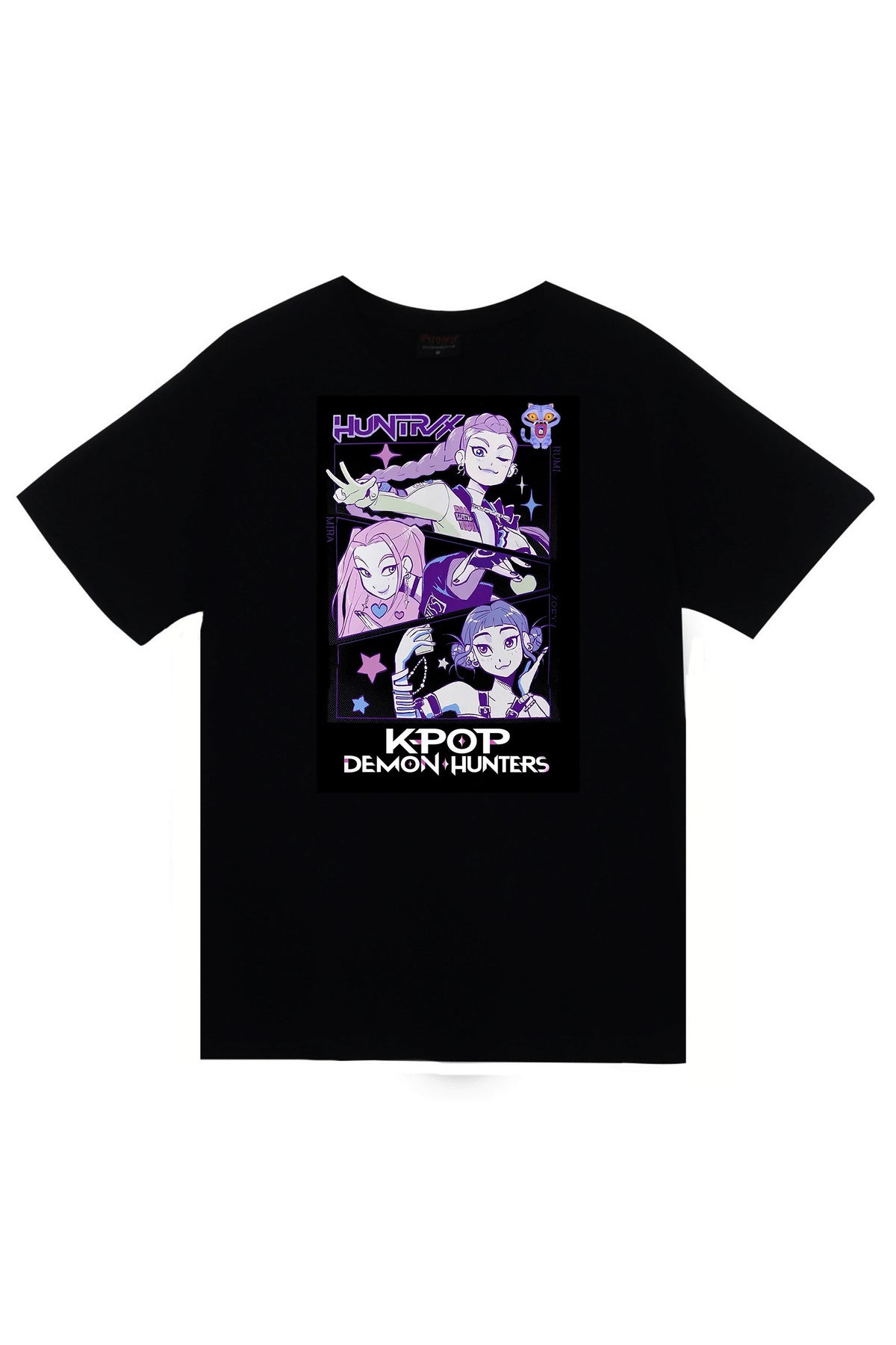 K-Pop Demon Hunters Baskılı Unisex %100 Pamuk Siyah T-shirt
