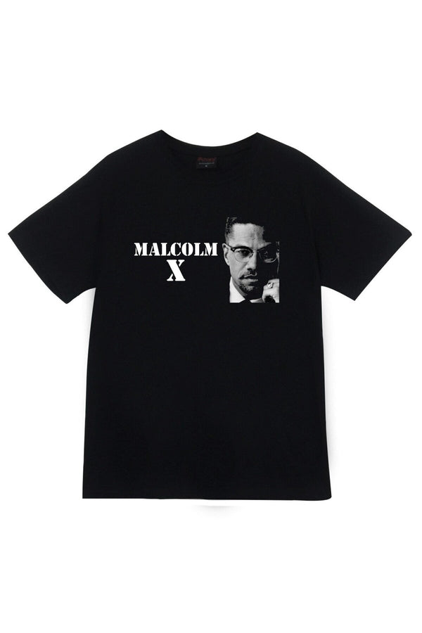 Malcolm X baskılı siyah tişört