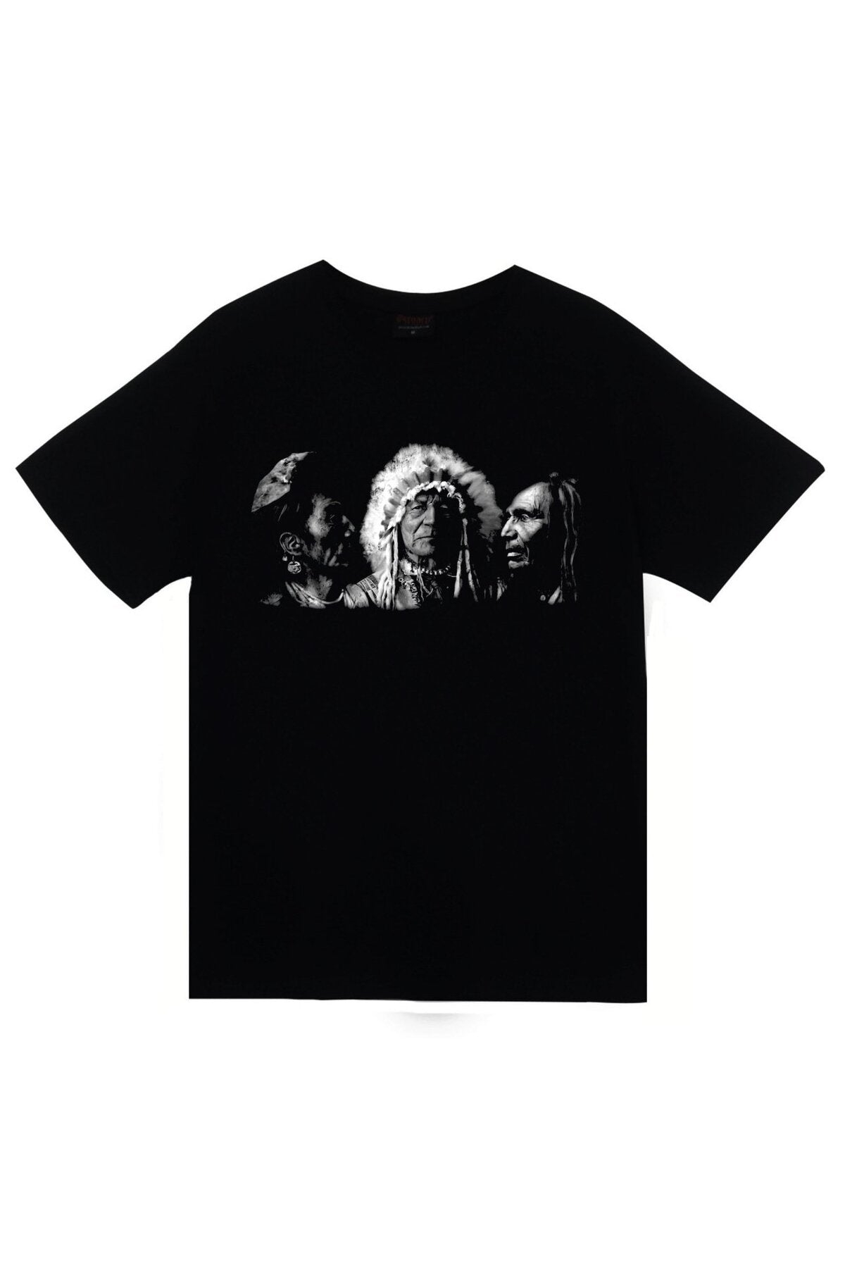 Unisex Siyah Kızılderili Baskılı Tshirt