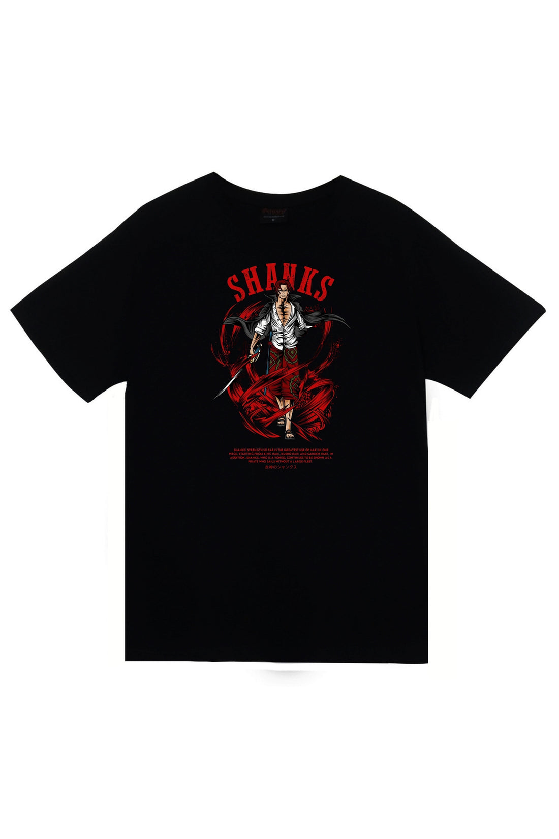 One Piece Shanks - Anime Baskılı Unisex %100 Pamuk Tişört – Siyah