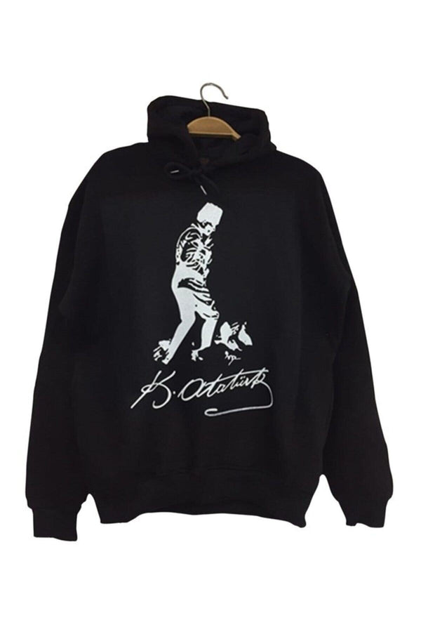 Mustafa Kemal Atatürk Baskılı Unisex %100 Pamuk Sweatshirt – Siyah