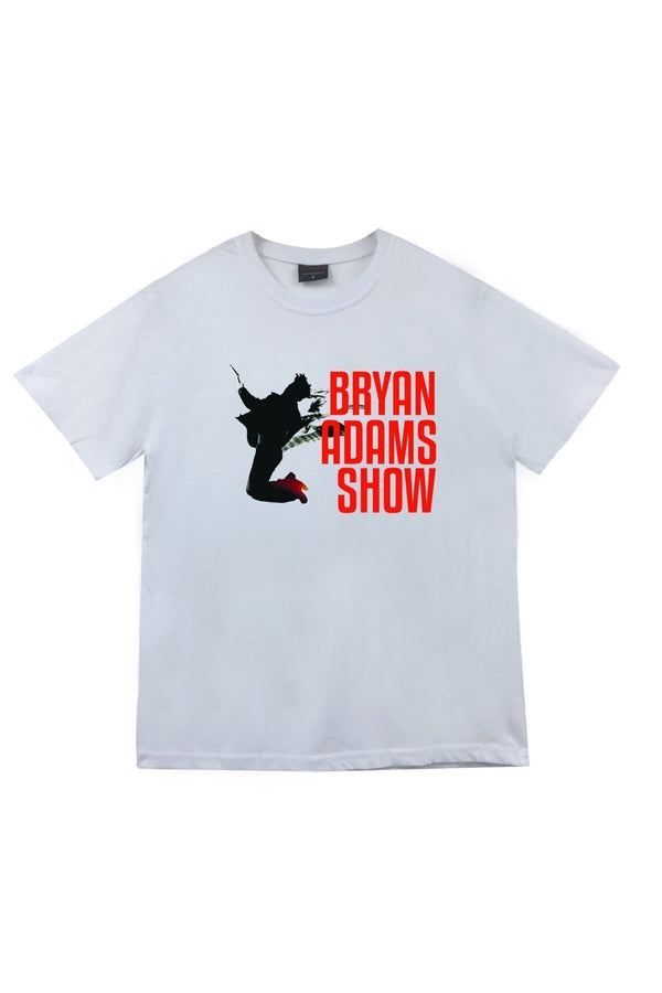 Bryan Adams Show Konser afişi tarzı silüet baskılı beyaz tişört