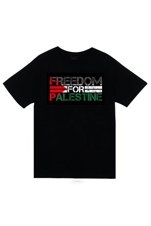 Özgür Filistin FREEDOM FOR PALESTINE yazılı baskılı siyah tişört