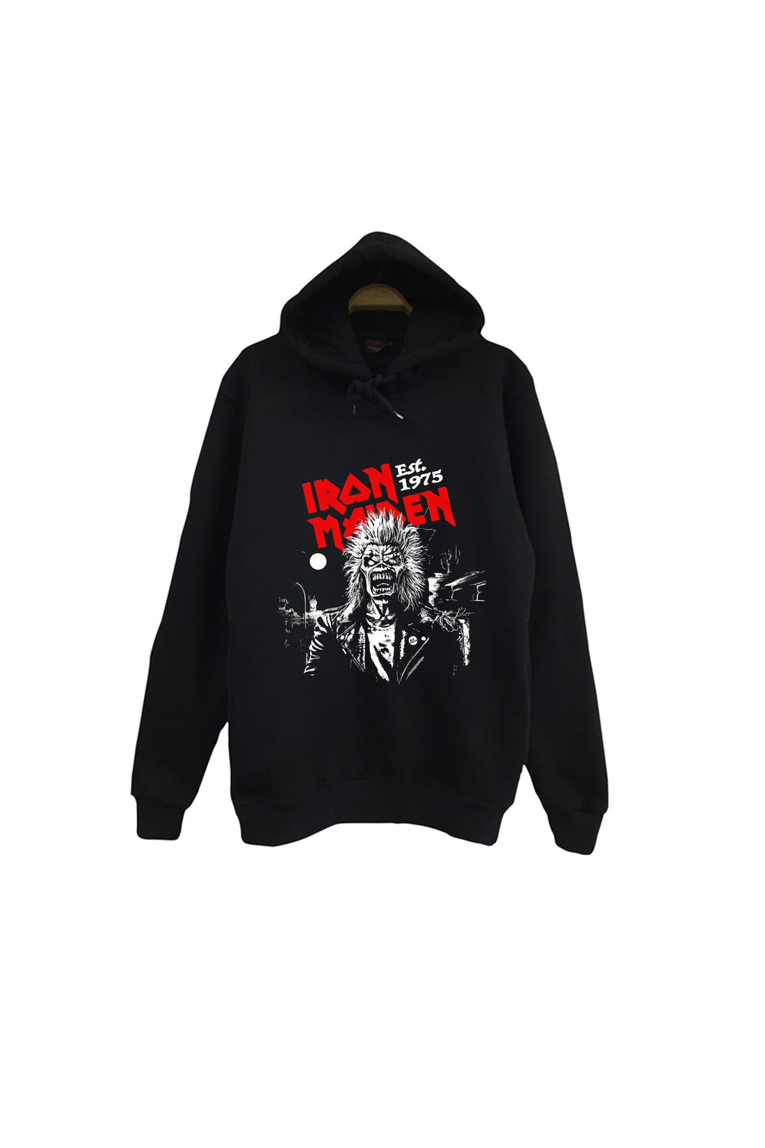 Iron Maiden - Müzik Grubu baskılı siyah kapüşonlu sweatshirt