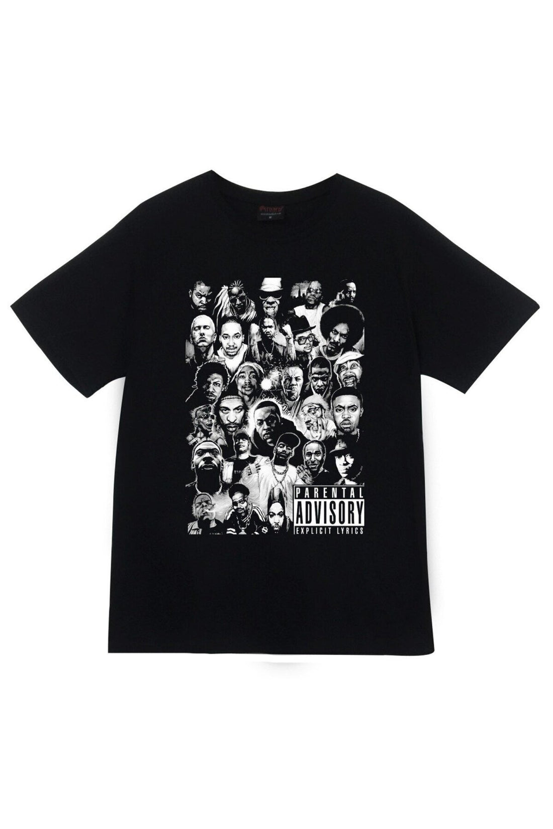 Hip Hop Songs Parental Advisory Rap sanatcilari kolaj baskılı siyah tişört
