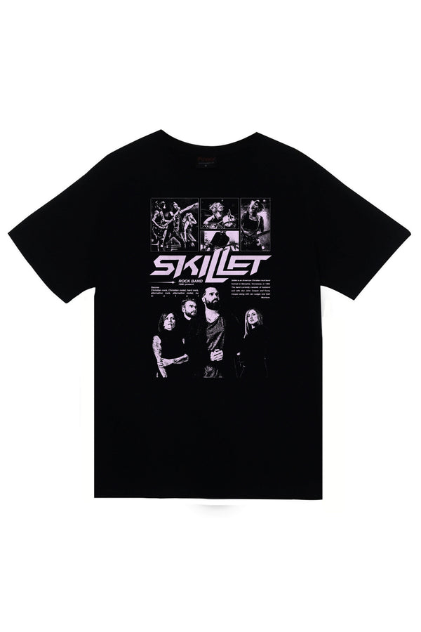 Skillet - Rock Grubu Siyah-beyaz fotoğraf kolajlı poster baskılı siyah tişört