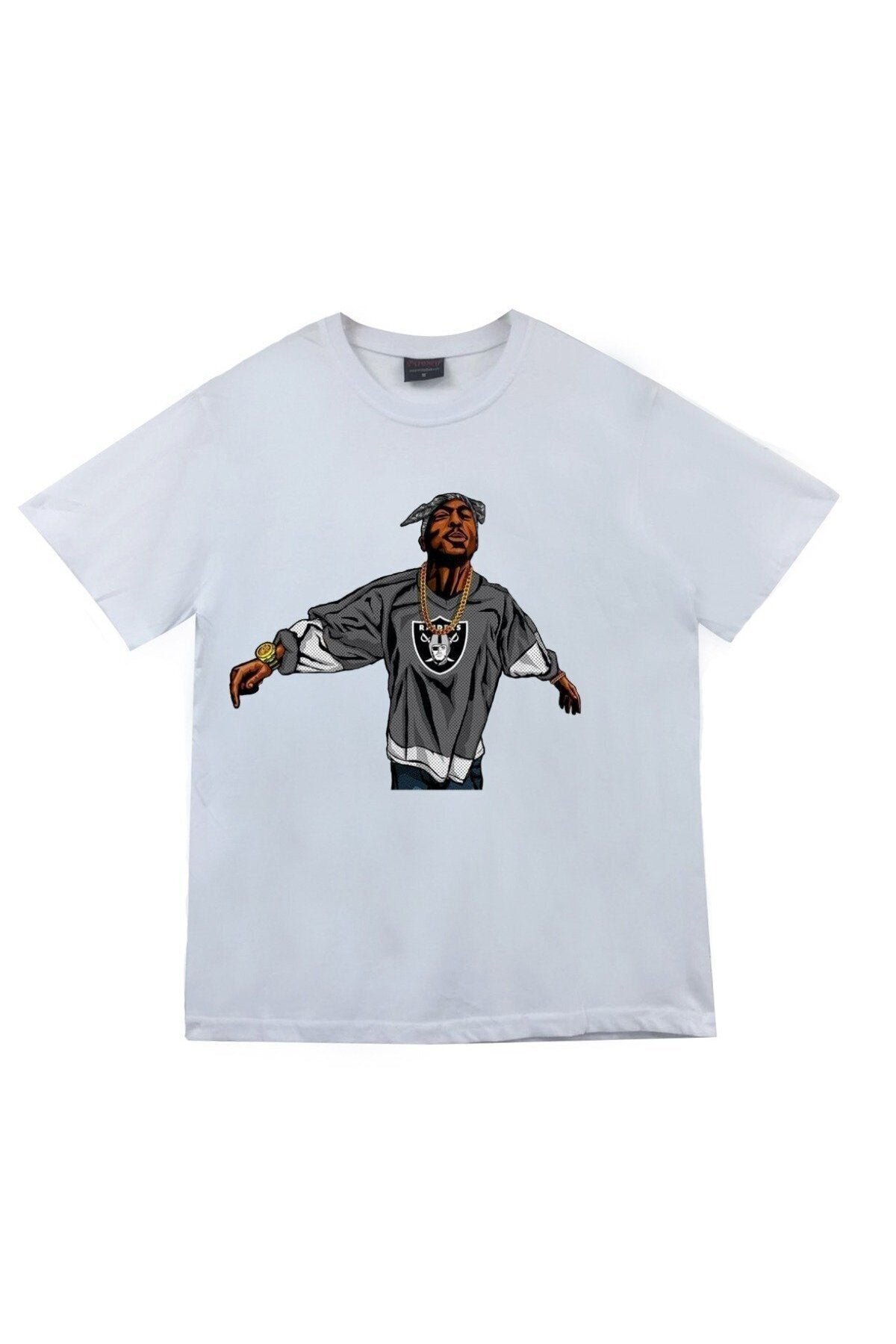 Unisex Beyaz Tupac Shakur Baskılı T-Shirt