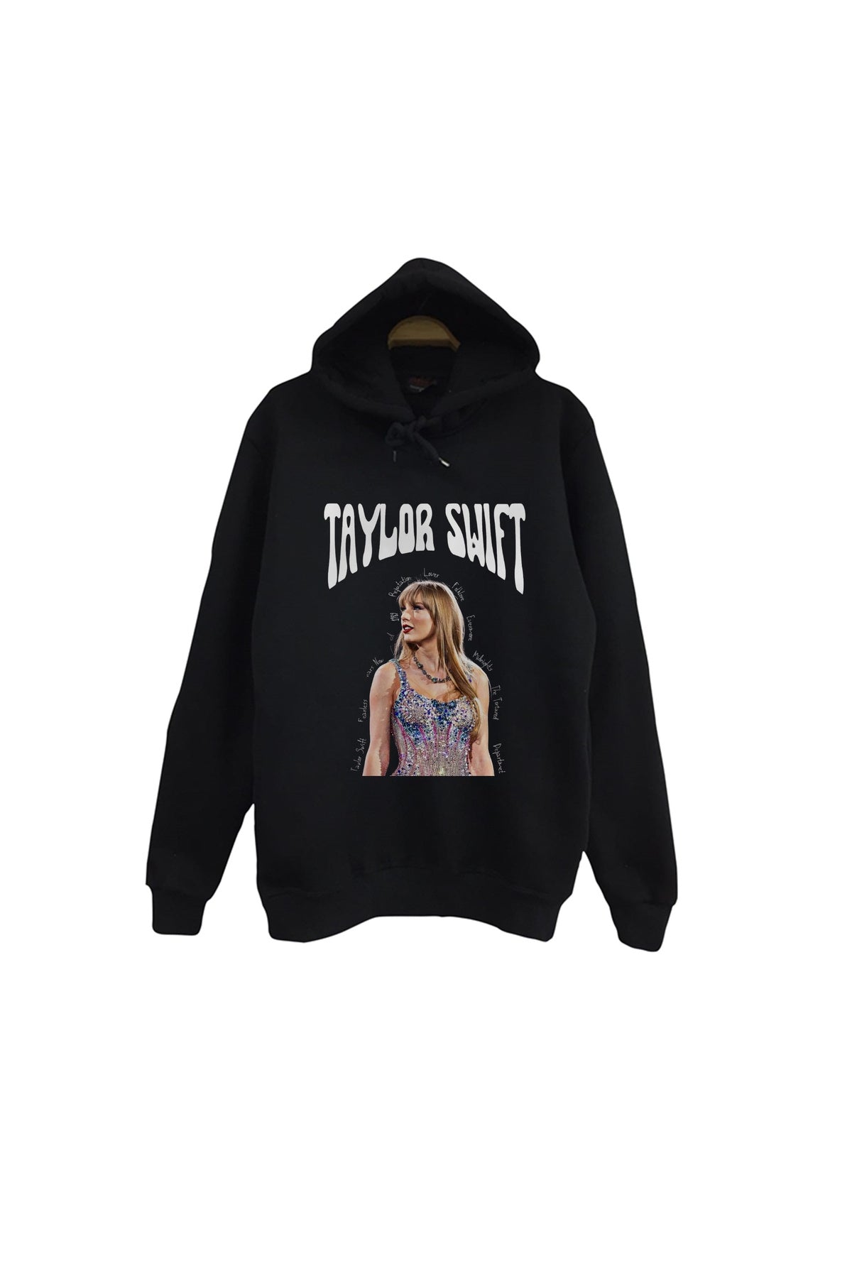 Taylor Swift Baskılı Unisex %100 Pamuk Siyah Kapüşonlu Sweatshirt