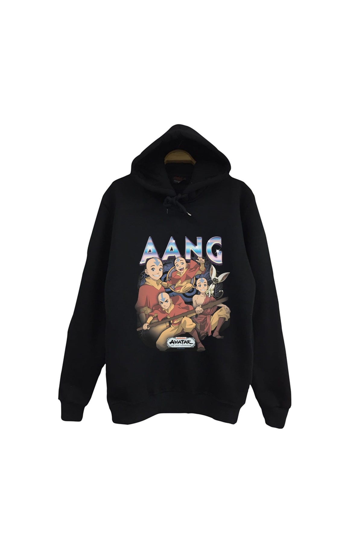 Avatar The Last Airbender Aang Baskılı %100 Pamuk Unisex Siyah Kapüşonlu Sweatshirt