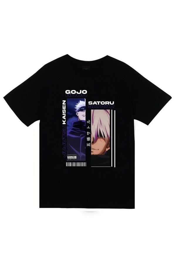 Jujutsu Kaisen Satoru Gojo Anime karakter kartı baskılı siyah tişört