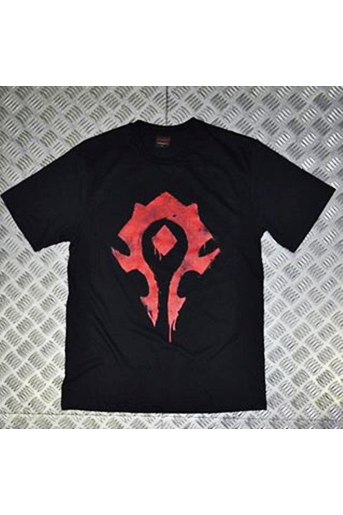 Unisex Siyah Warcraft Baskılı T-shirt