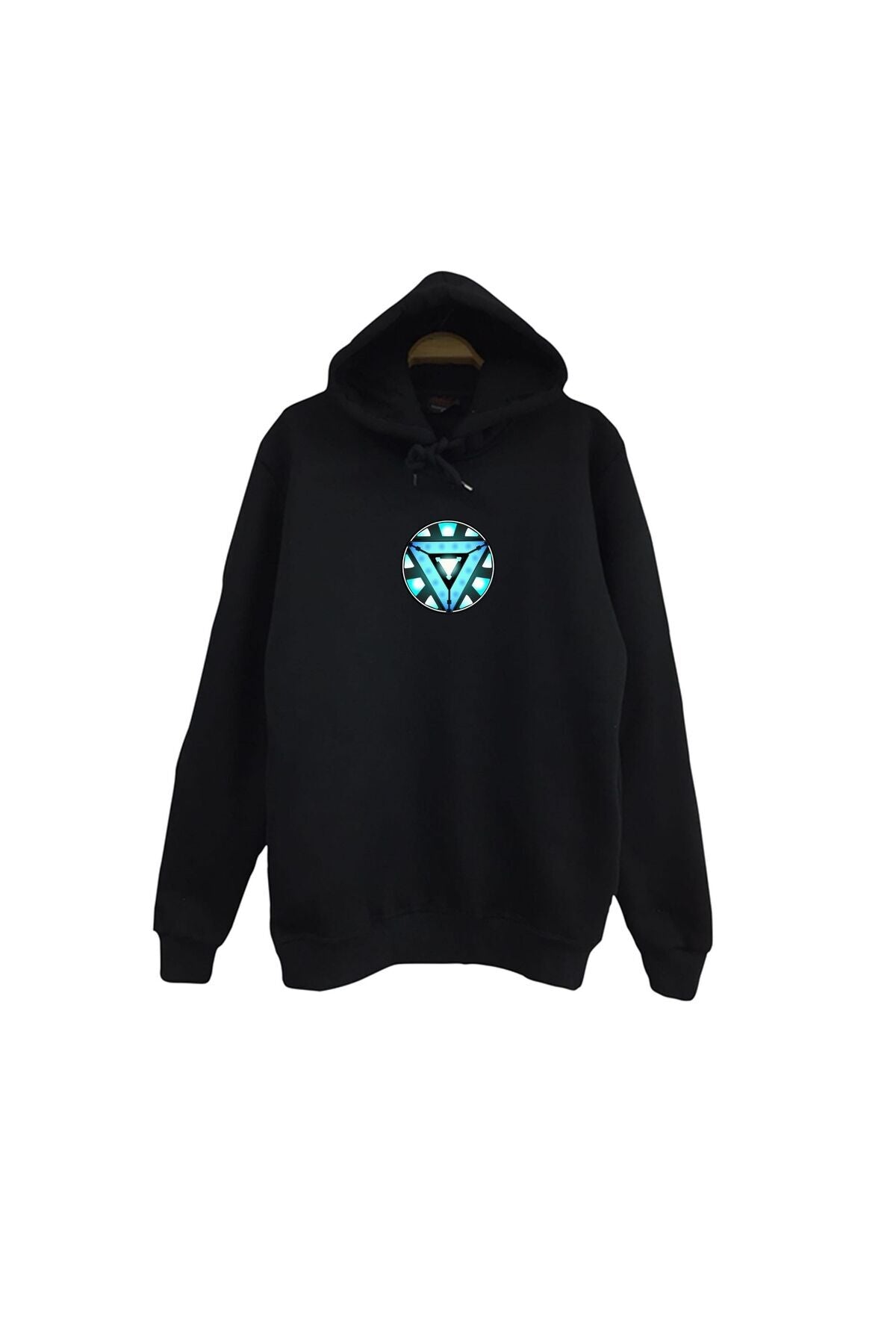 Reaktör - Güç Kaynağı Baskılı Unisex %100 Pamuk Kapüşonlu Siyah Sweatshirt