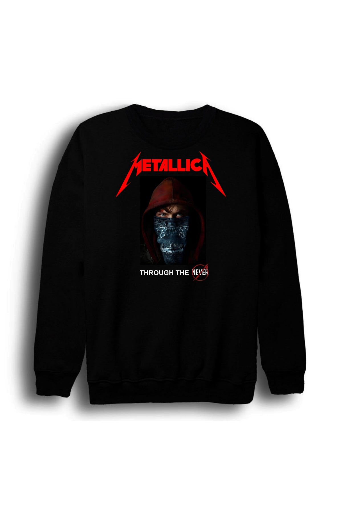 Metallica Baskılı Unisex %100 Pamuk Bisiklet Yaka Siyah Sweatshirt
