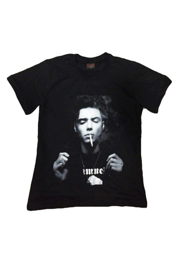 Unisex Siyah Andy Bıersack Portre baskılı siyah tişört