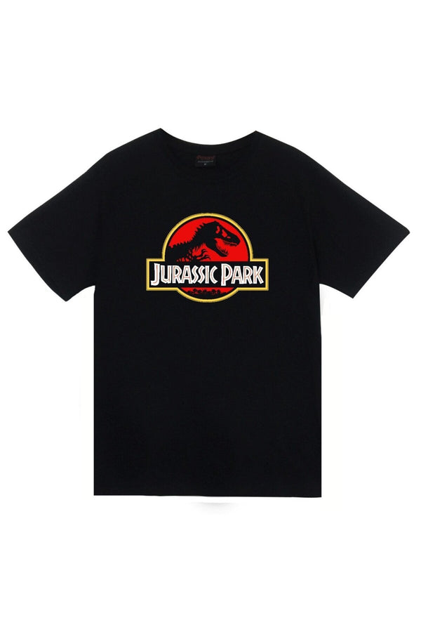 Unisex Siyah Jurassic Park Logo baskılı siyah tişört