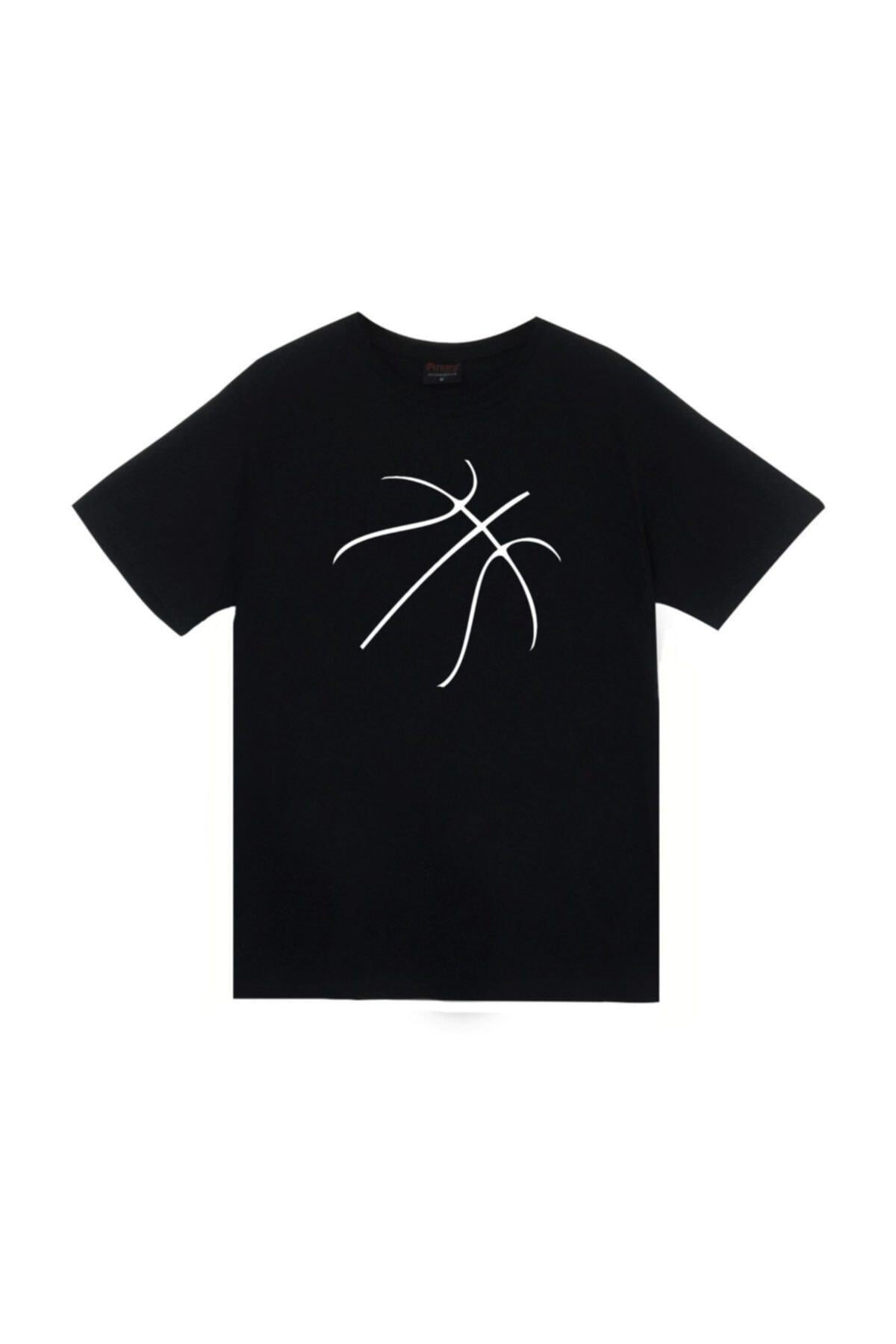 Unisex Siyah Basketbol Topu Baskılı T-shirt